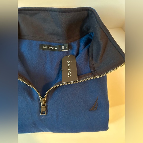NWT Nautica Navy Pullover Sweatshirt With Zipper Men’s Large - Picture 4 of 12